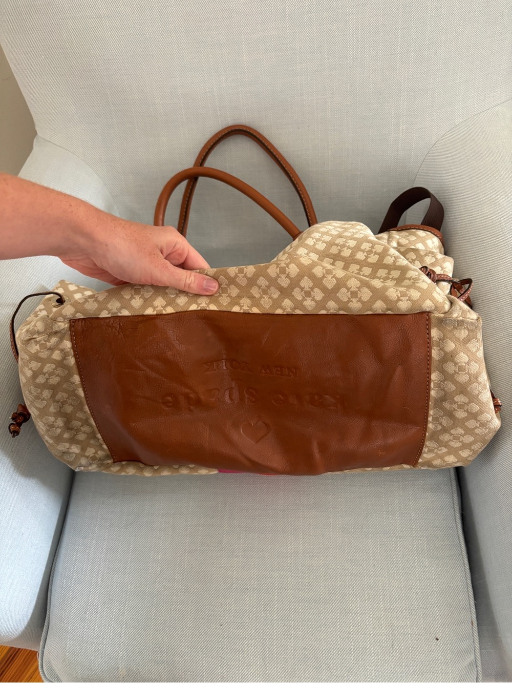 kate spade Beige Monogram Travel Tote with Red and Pink Center Stripe - Picture 10 of 10